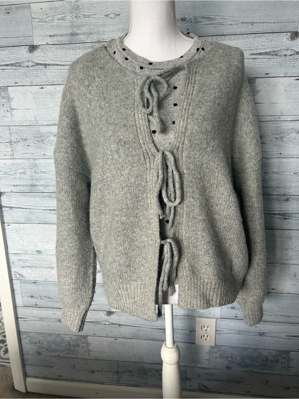 Tie-Front Gray Women's Cardigan Sweater